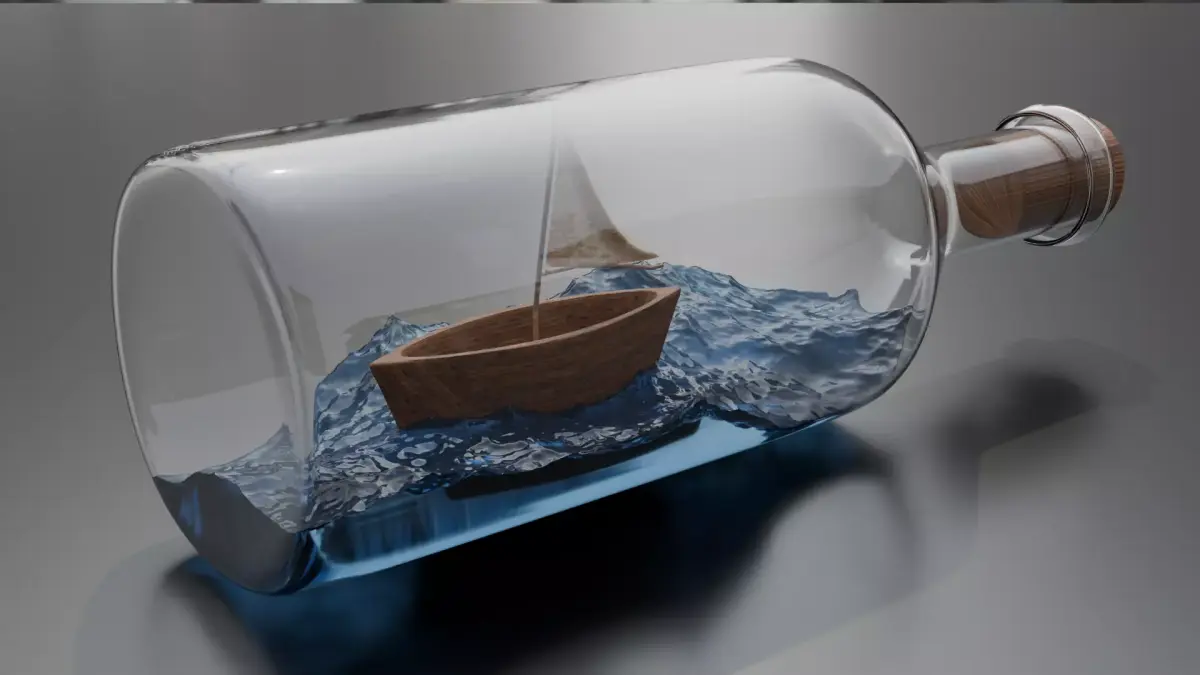 Boat in a Bottle Realistic Miniature PBR Blend FBX OBJ GLB Low-poly 3D model
