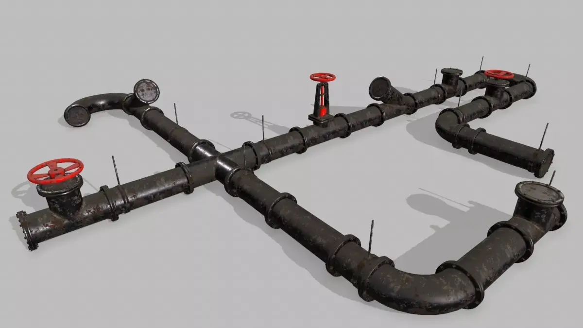 pipe set of pipes and valves Low-poly 3D model