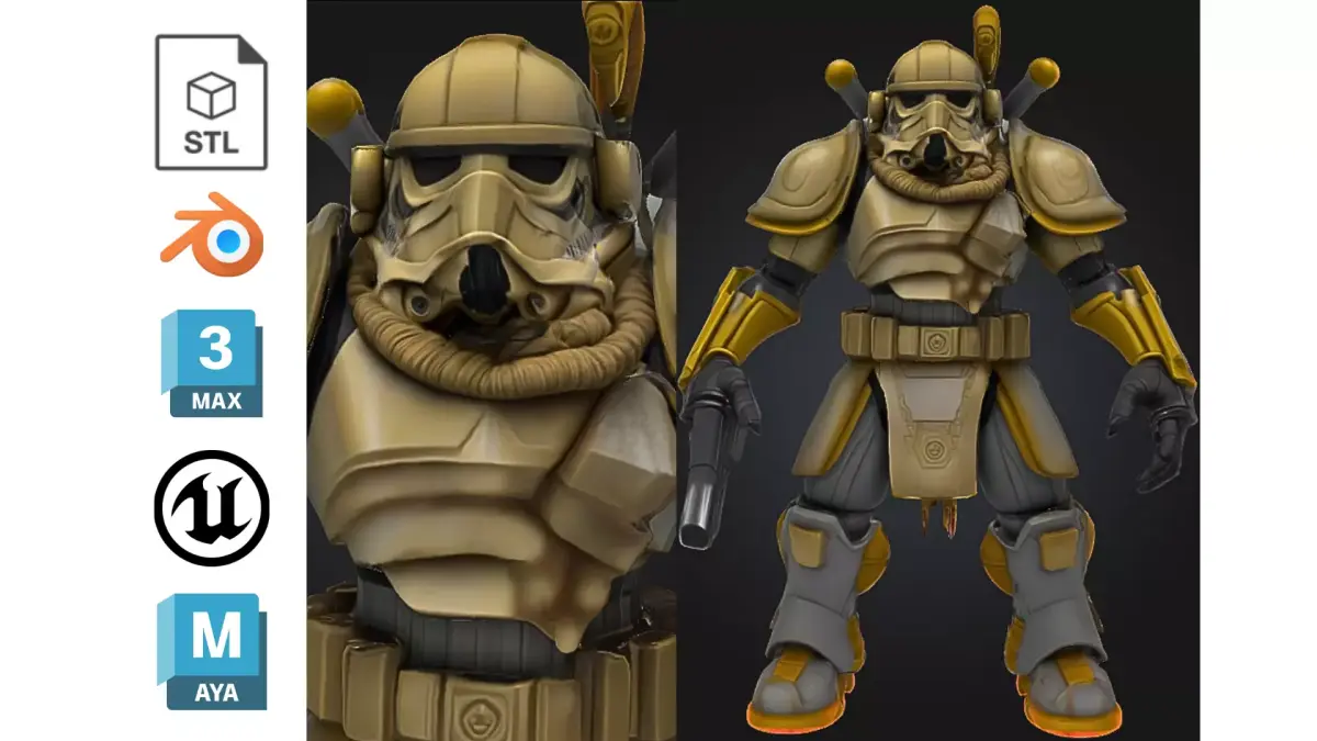 Armored Sci Fi Desert Trooper Low-poly 3D model