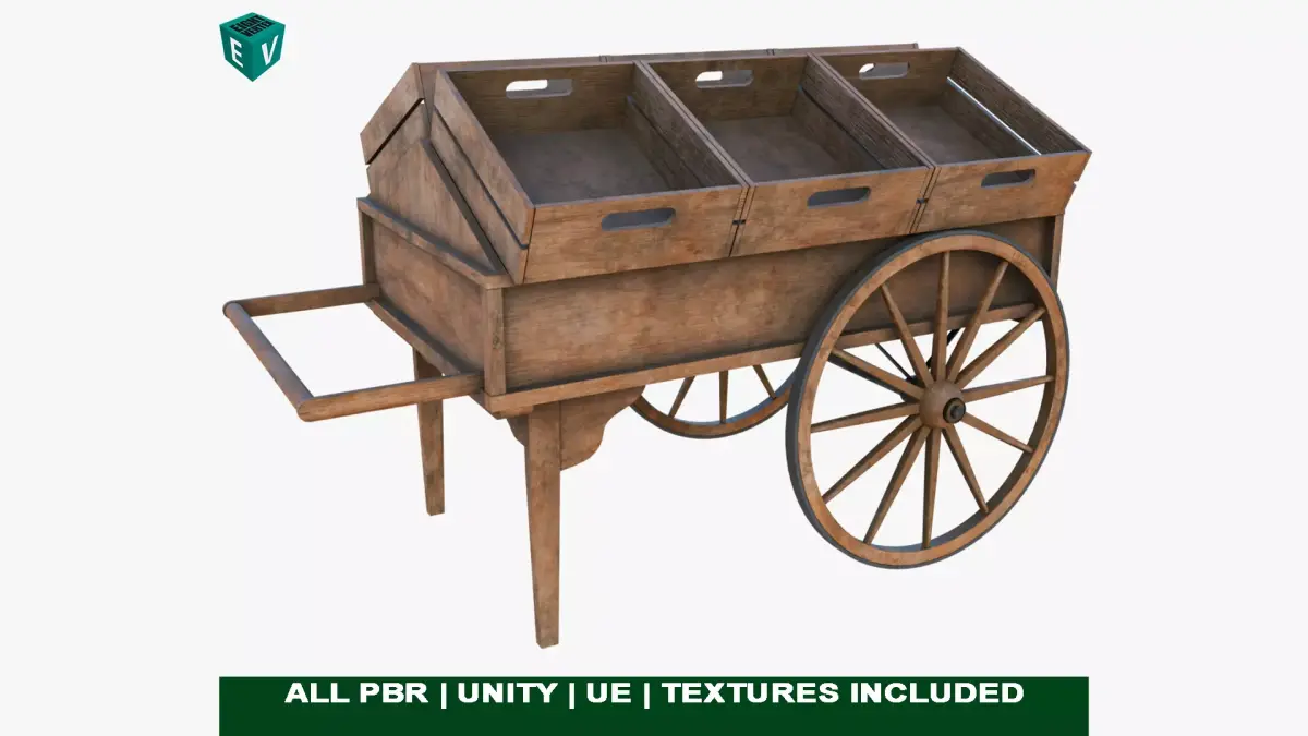  Wooden Cart 7 Dusty All PBR Unity UE Textures Included Low-poly 3D model