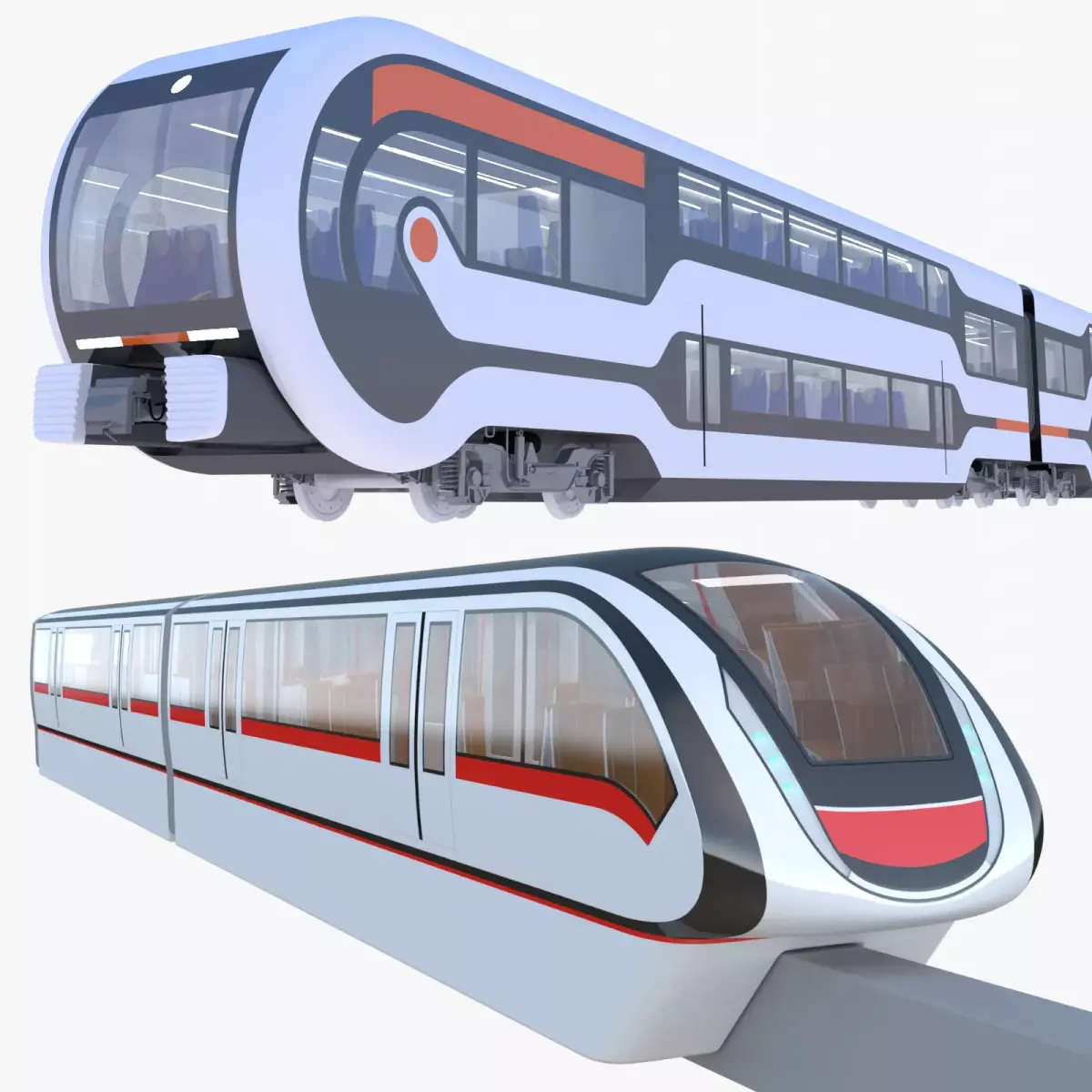 Monorail and doubledeck trains 3D Model Pack