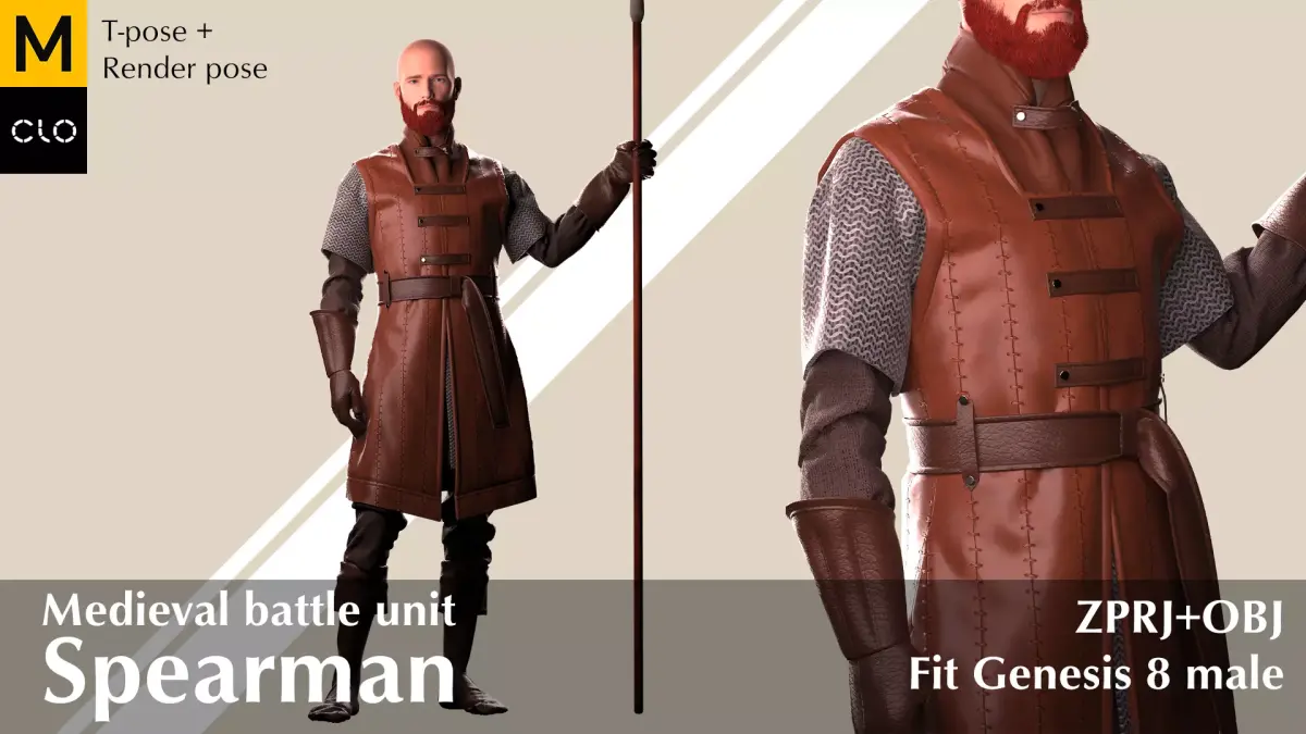 Medieval spearman leather armor 3D model