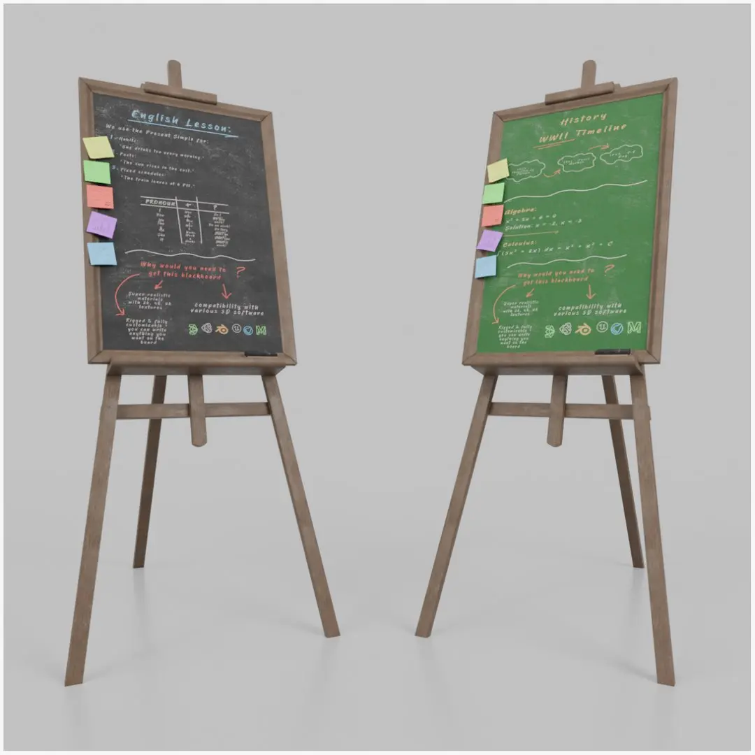 Vertical Wooden Chalkboards Duo - Customizable Standing Writing Board Set 3D model
