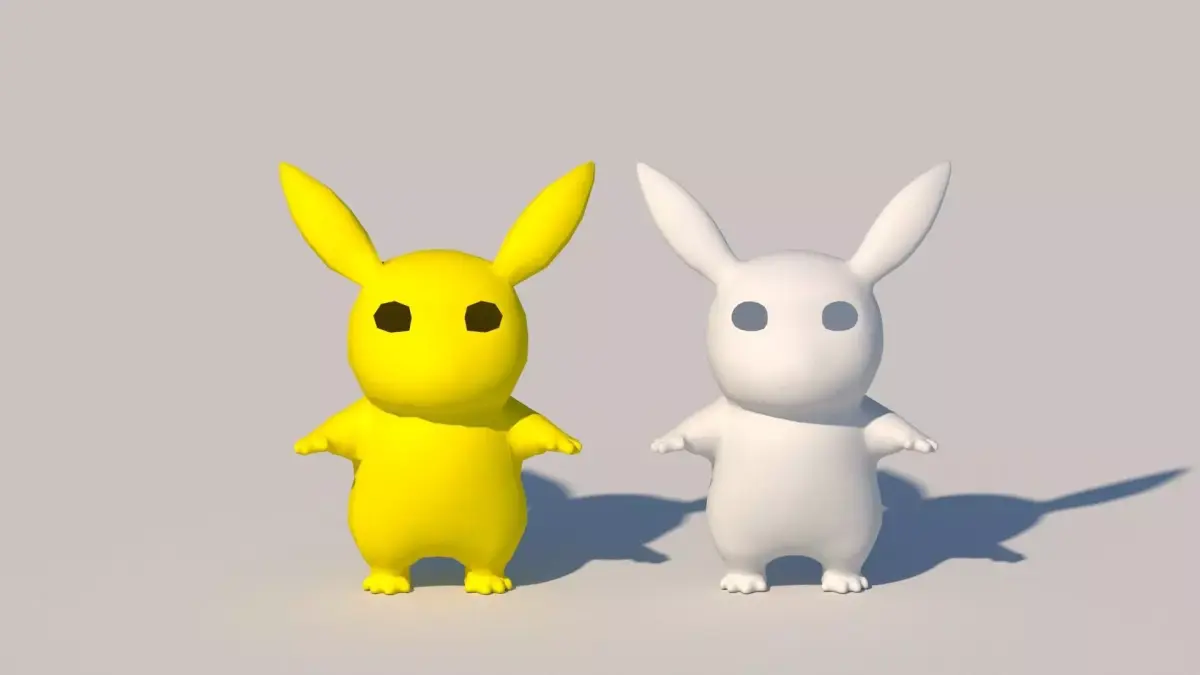 cartoon model two bunny rabbits Low-poly 3D model
