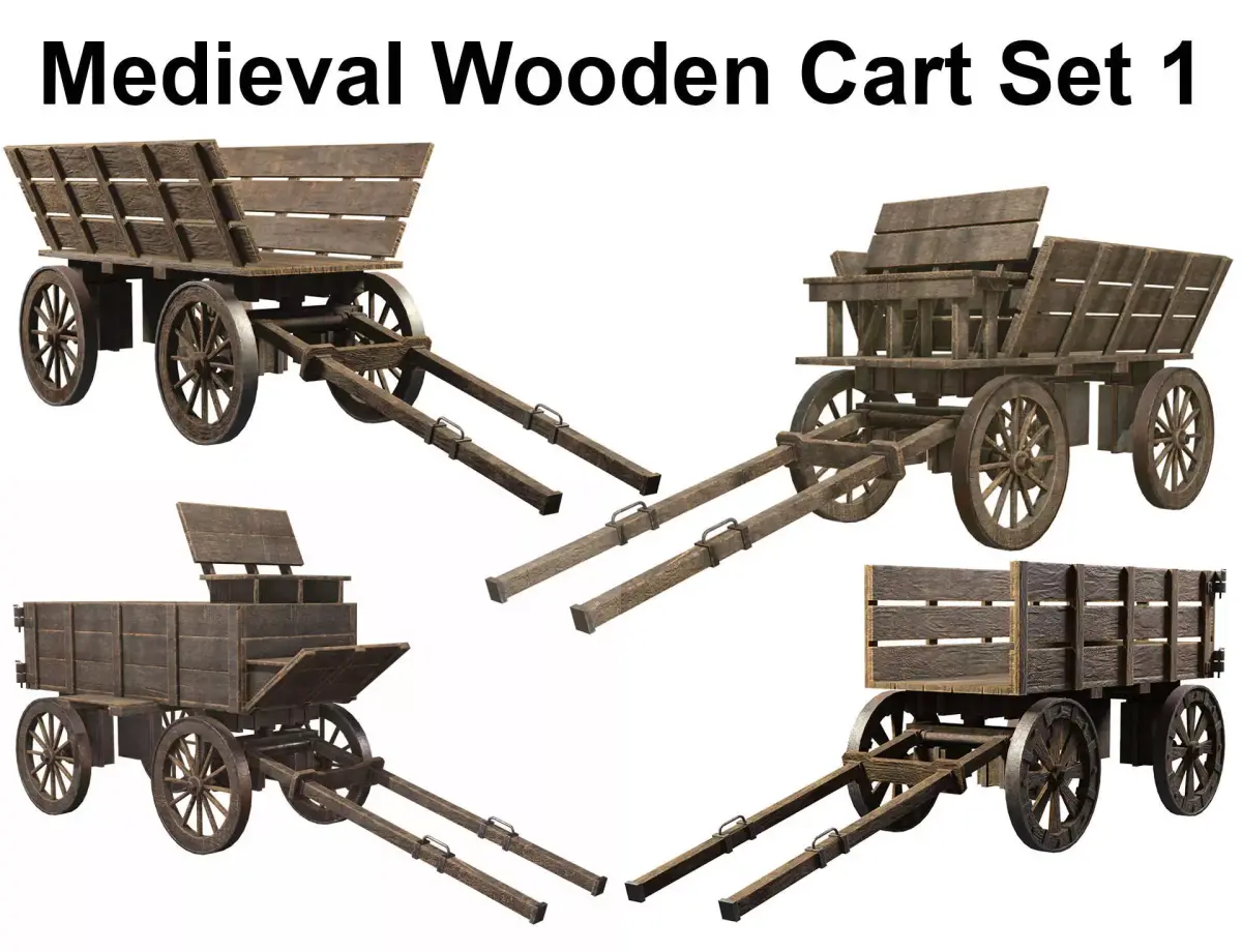 Medieval Wooden Cart Set 1 3D Model Pack