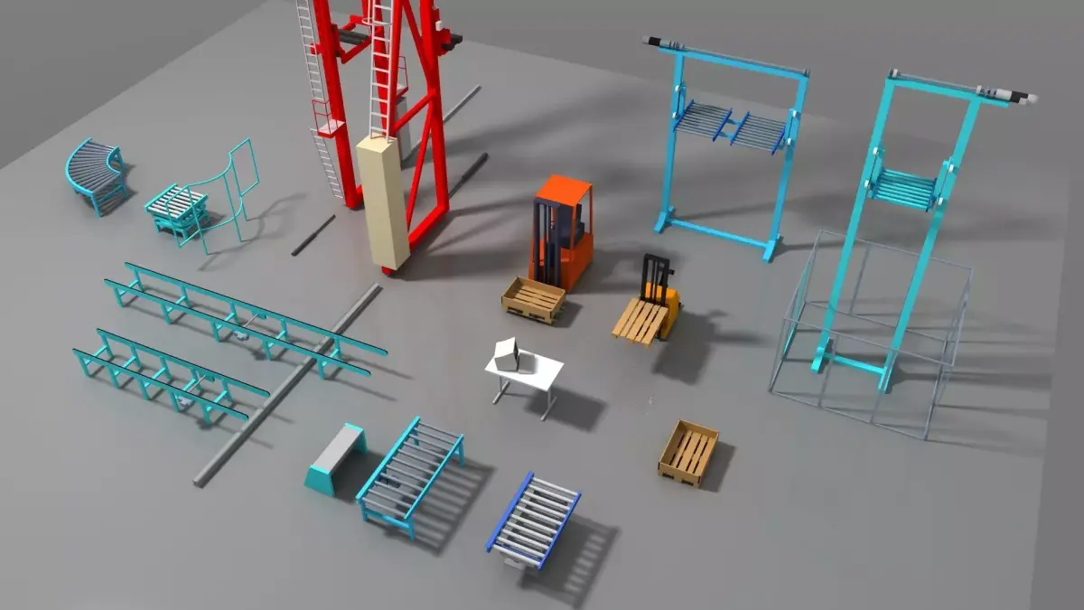 Conveyor stuff for warehouse Low-poly 3D model