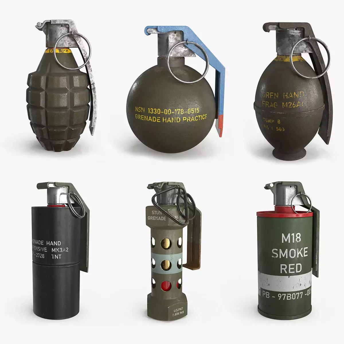 Hand Grenade Collection Low-poly 3D model