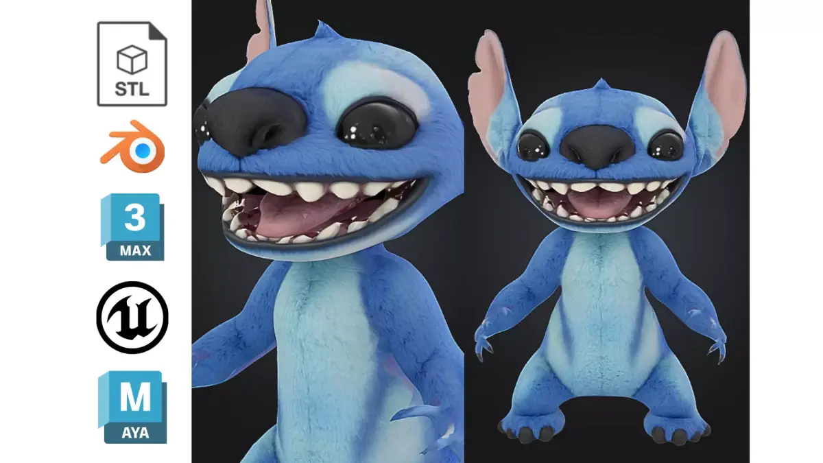Stitch Cute Alien Cartoon Character Low-poly 3D model