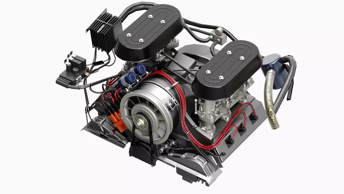 Flat Six Air Cooled Engine Low-poly 3D model