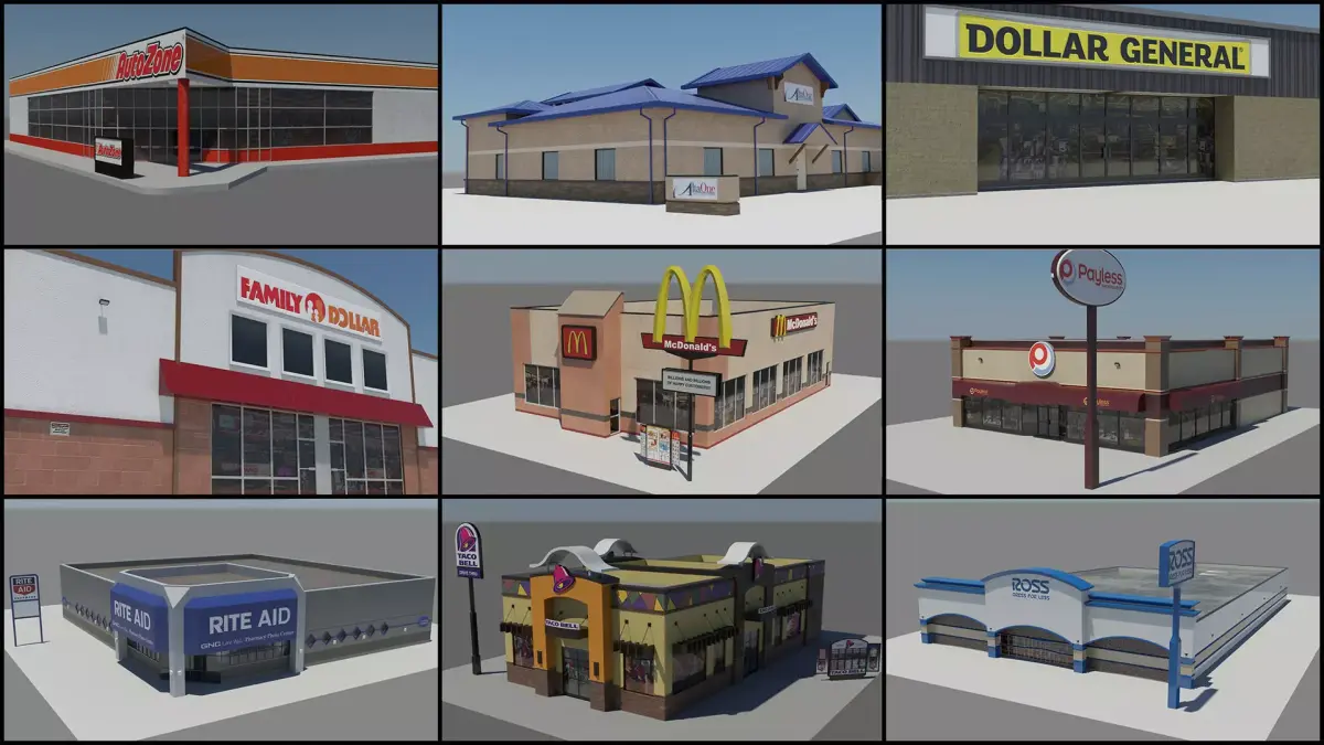 USA Chain Stores PACK 1  Low-poly 3D model
