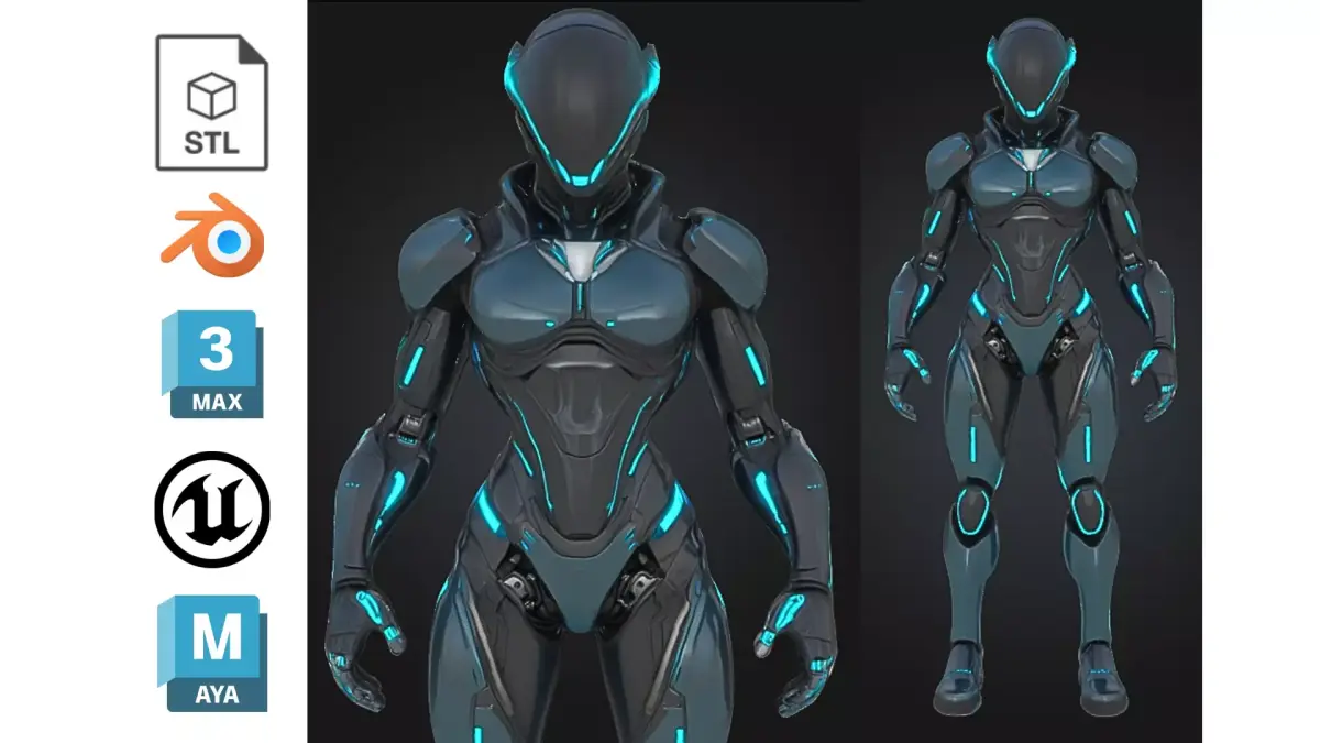 Female Sci-Fi Cyborg Character Low-poly 3D model