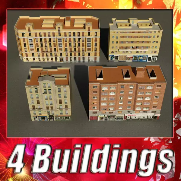 Building Collection 101-104 Low-poly 3D model