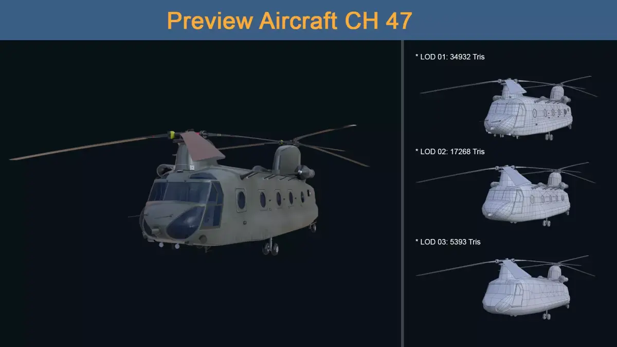 Asset - Army - Aircraft CH 47 Low-poly 3D model