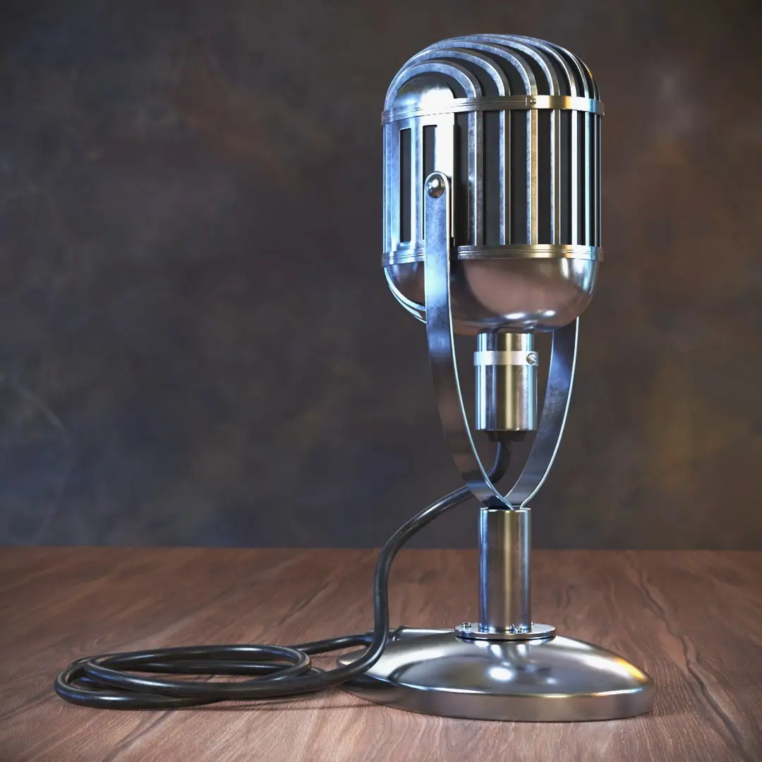 Chrome Vintage Studio Microphone with Cable 3D model