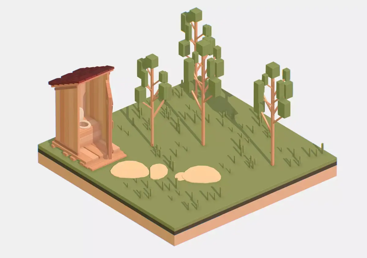 Isometric Village Wood WC street Toilet Low-poly 3D model