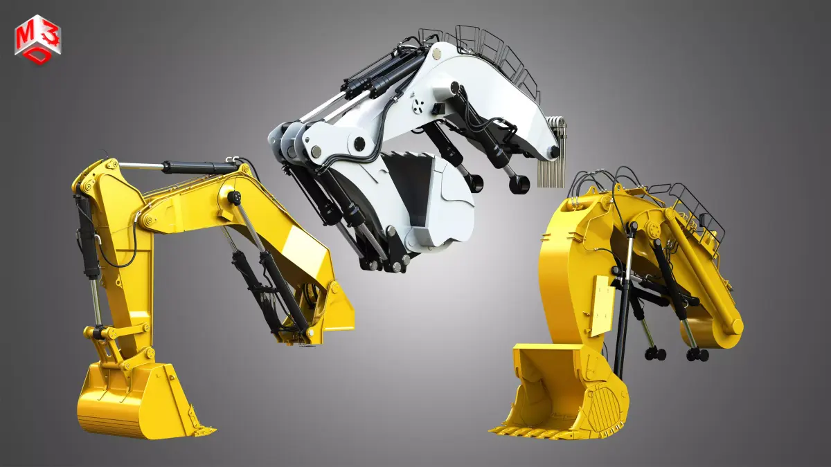 Hydraulic Excavator Cranes and Buckets  3 in 1 3D Model Pack