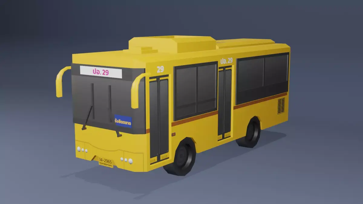 Yellow Thai bus Low poly v03 Low-poly 3D model