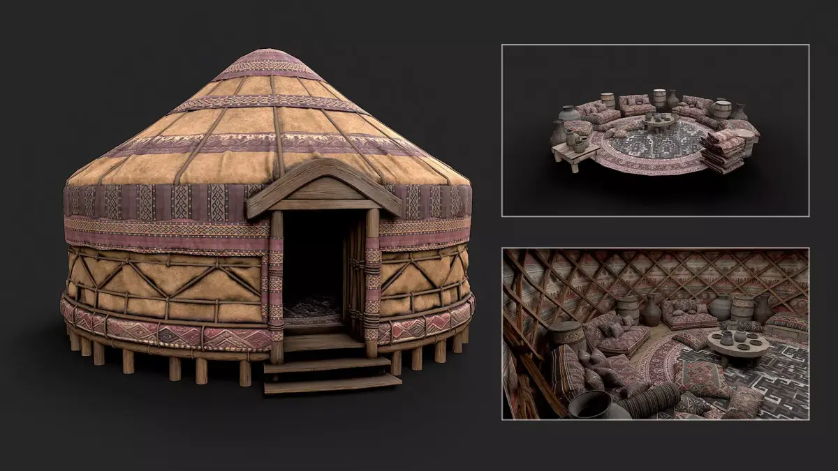 Mongolian Yurt and Interior 2 Low Poly PBR  Low-poly 3D model