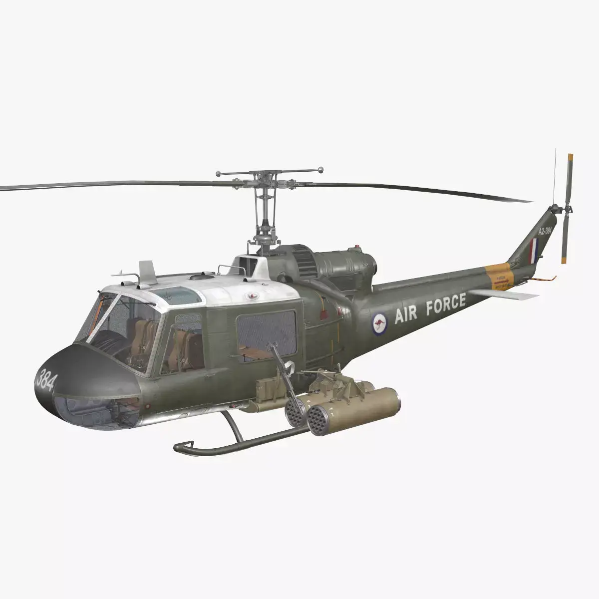 Bell UH-1C Australia RAAF Complex Animation Low-poly 3D model