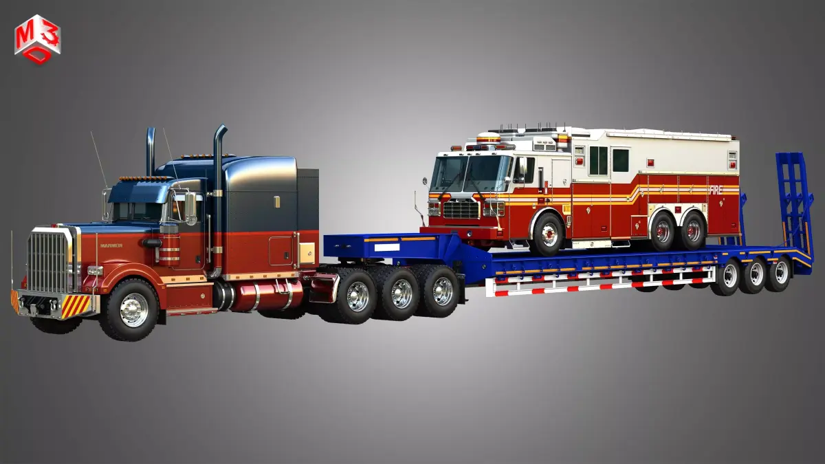 Marmon Truck with  60 Ton Lowbed Trailer and Fire Truck Package
