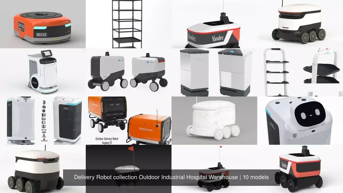Delivery Robot collection Outdoor Industrial Hospital Warehouse 3D Model Pack