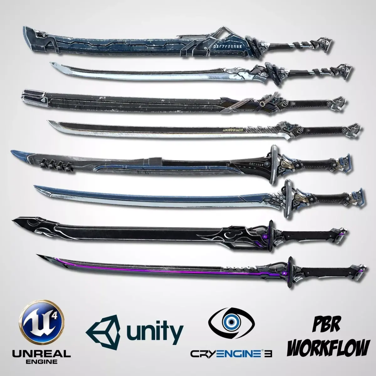 Sci-fi Swords Pack 4 Low-poly 3D model