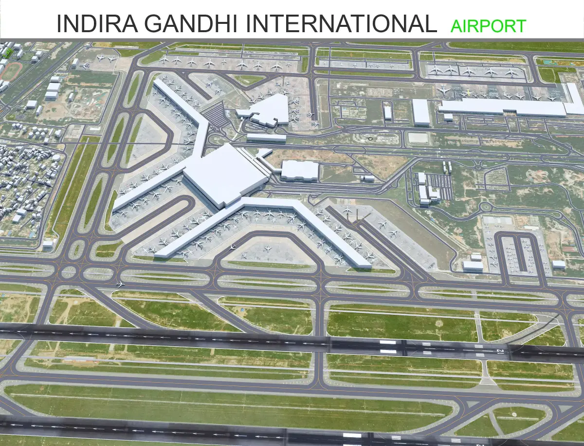 Indira Gandhi International Airport 10km Low-poly 3D model