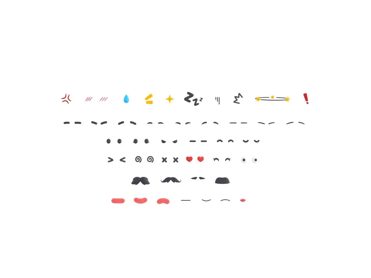 Cartoon Facial Parts Pack Low-poly 3D model
