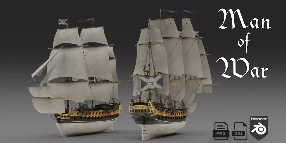 18th Century Man of War Free 3D model