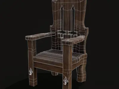 Medieval Rustic High Back Sword Chair  Low-poly 3D model