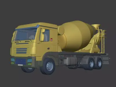 Generic Cement Mixer Truck - Flatbed Semi Trailer - Dump Tipping 3D model