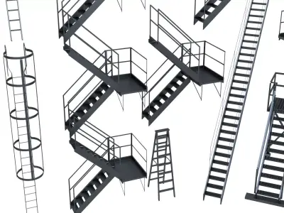Industrial Metal Stairs Low-poly 3D model
