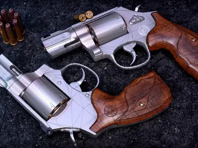 model 357 Magnum Barrel 7 Rounds Wood Grip Low-poly 3D model