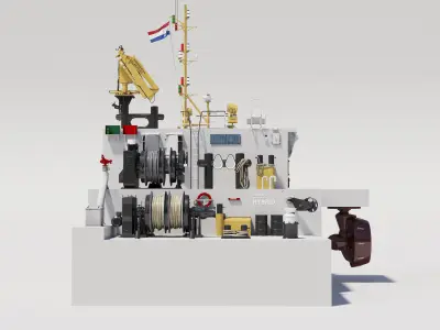 Tugboat and civil ships equipment asset  Low-poly 3D model