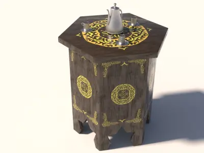 Arabic table with jug and cups of tea 3D model