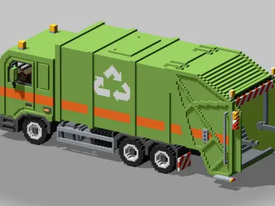 Voxel Garbage Truck Low-poly 3D model