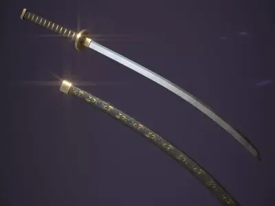Katana Low-poly 3D model 13