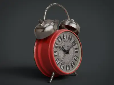 Red Vintage Alarm Clock Low-poly 3D model