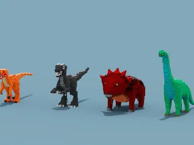 Voxel Dinosaur Collection Low-poly 3D model