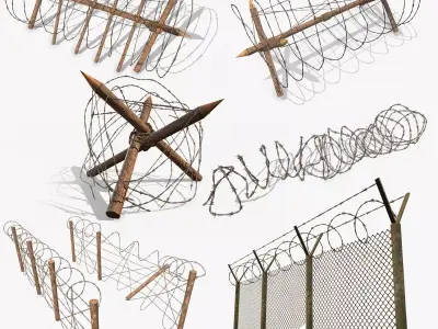 Barbed wire obstacles fences  3D model