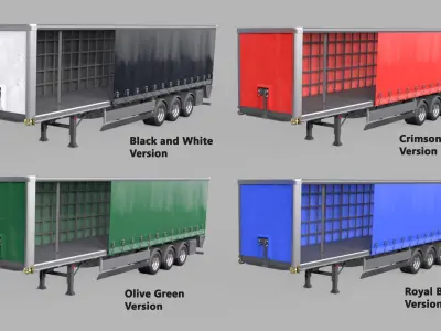 Curtainsider Trailer 4 Variant Collection All PBR Unity Textures Low-poly 3D model