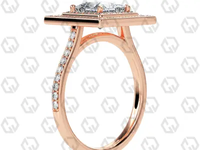 Ring 208 Princess Shape Cathedral Double Halo pave set with Gems 3D print model