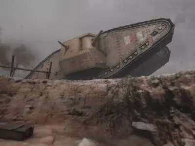 Mark IV British heavy tank of the WW I Low-poly 3D model