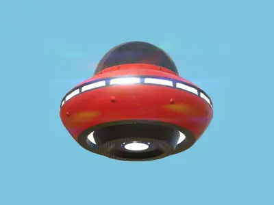 Cartoon UFO A8 - SciFi Flying Saucer - Red Black Low-poly 3D model