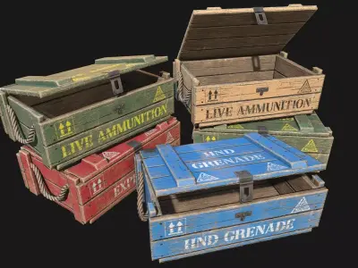 Low Poly PBR Wooden Military Crate 1 Low-poly 3D model