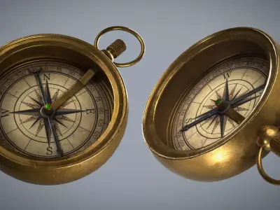 Game Ready Weathered Antique Brass Compass -  Low-poly 3D model purchase