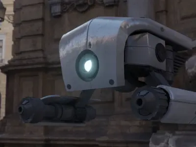 Low-poly drone model robot with light Low-poly 3D model