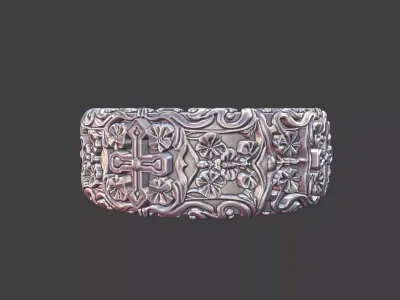 Mens Band Crosses floral ring Ornamental 3D print model