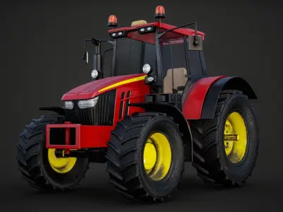Modern Heavy Agriculture Tractor Red PBR Low-poly 3D model
