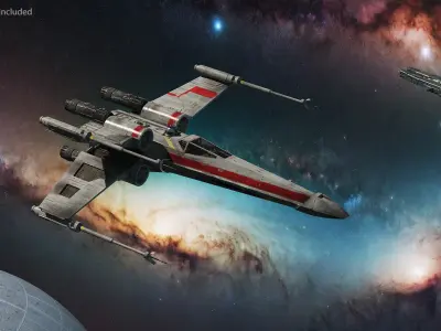 Space Fighter X-Wing Starship with R2-D2 3D model